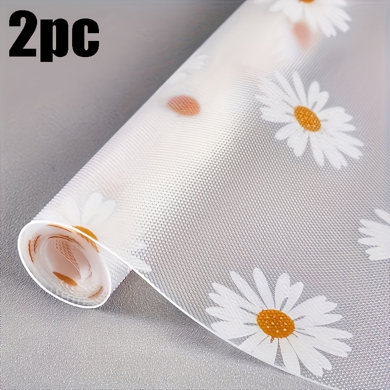 Cabinet Liner Rolls with Green Leaf and Floral Pattern, Two-Roll Set in Listed PVC for Compatible Kitchen Drawers, Shelves and Decorative Tabletop Organization