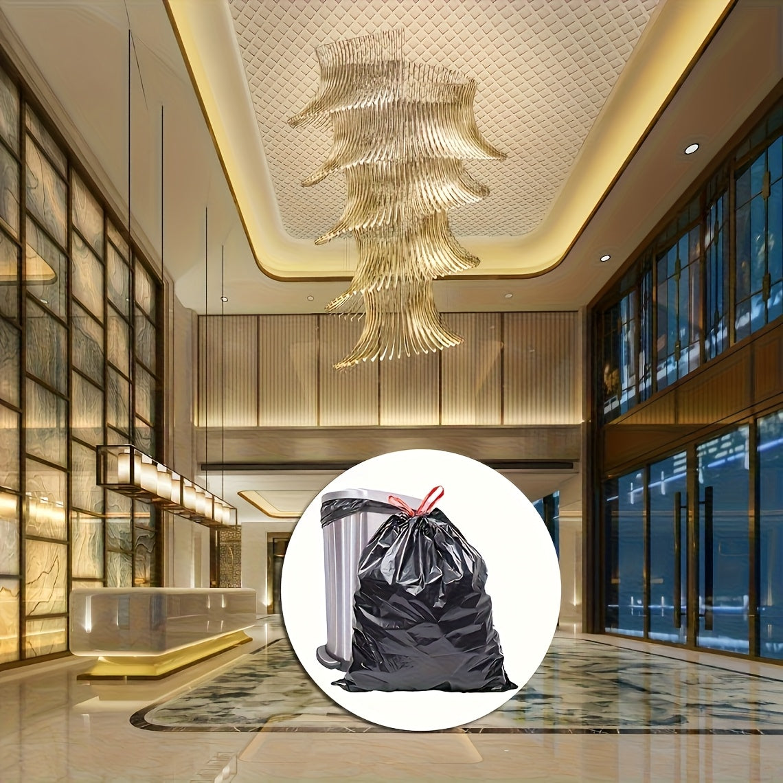 35 Gallon Black Trash Bags, 10-Count Single Roll of Polyethylene Garbage Liners for Compatible Large Bins, Household Cleanup, Hotel and Supermarket Use