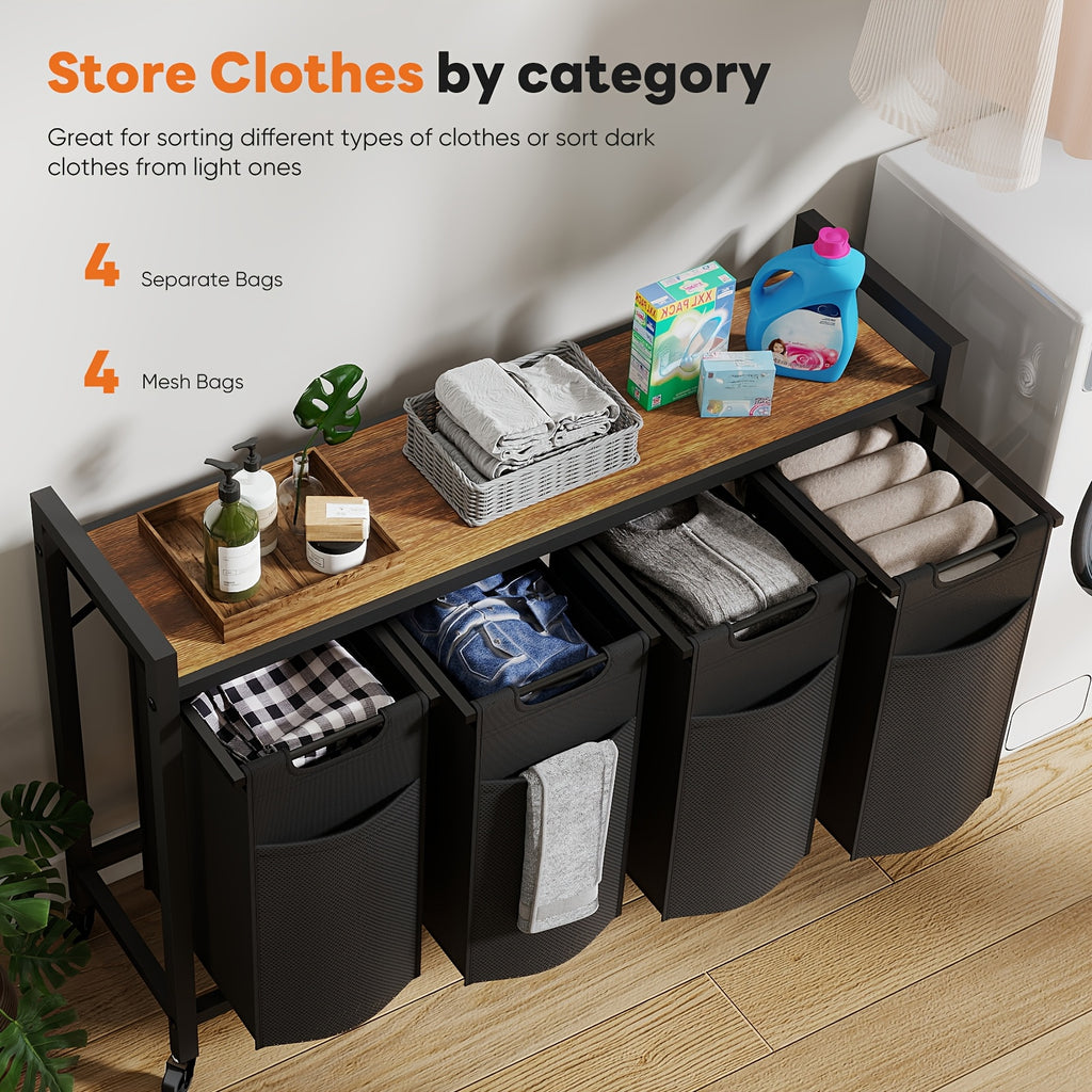 Rolling Laundry Sorter Cart with Pull-Out Removable Bags and Lockable Wheels for Bedroom, Bathroom and Laundry Room, 20 to 44 Inch Model Options