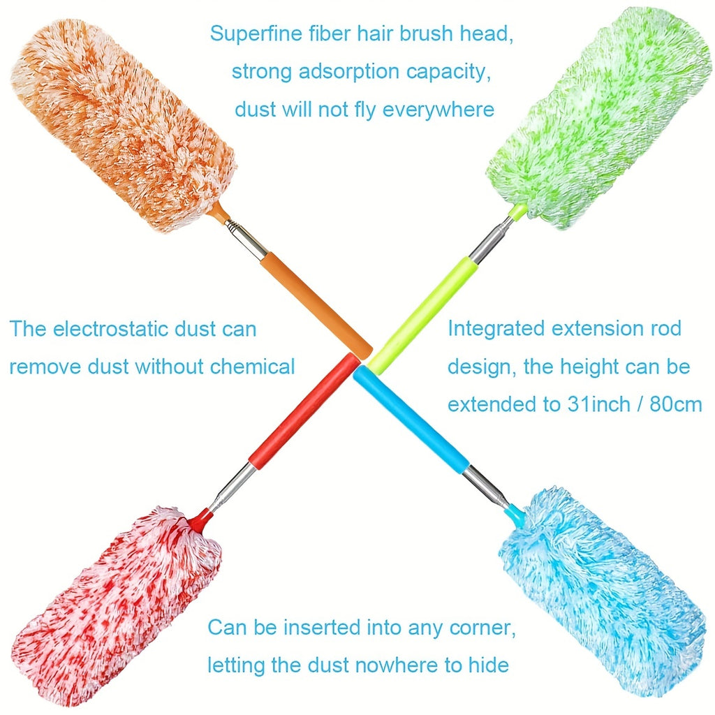 Extendable Microfiber Duster in Red, Washable Reusable Dusting Tool with Adjustable Reach for Everyday Home, Office, Car and Appliance Exterior Cleaning