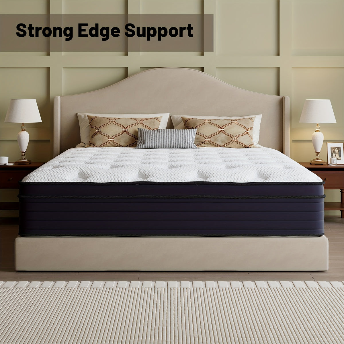 Spring and Foam Mattress with Listed Reinforced Edges and Firm Support, Twin to King Size Labels and 8, 10, 12 or 14-Inch Thickness Options for Home Bedrooms