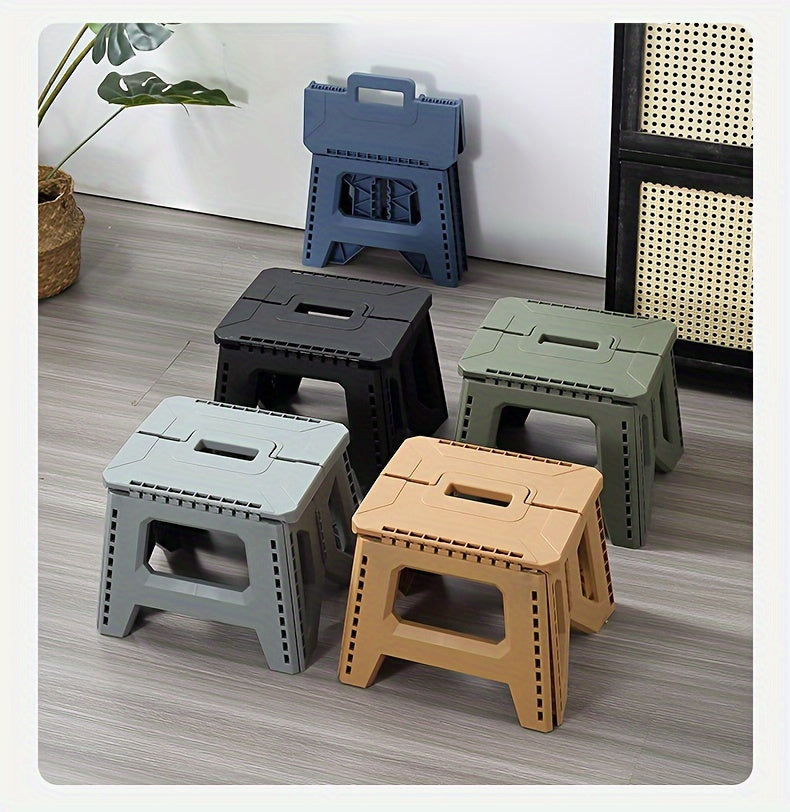 Portable Folding Stool with Carry Handle, Single Square PP Plastic Collapsible Seat in Five Colors for Indoor Gatherings, Picnics and Fishing