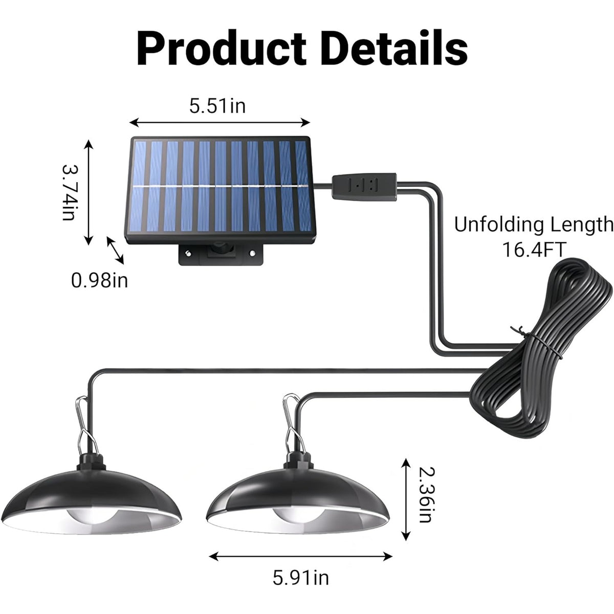 Solar Chicken Coop Pendant Light Set with Two Lamps, Remote, 3/5/8-Hour Timer, Listed 2400mAh Battery and 16.4ft Cord in White Light or Warm Light Options
