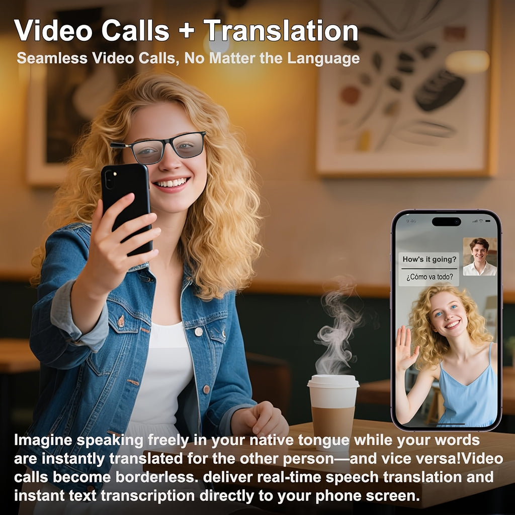 160 Language Translation Smart Glasses, AI Audio Glasses with ChatGPT, HD Calls & HiFi Music, Built-in Mic & Speaker, Photochromic Lenses, Real-Time Translator Eyewear for Travel, Meetings, Men & Women