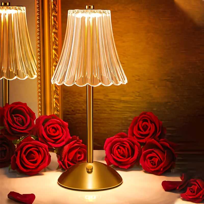 Touch Control Crystal Table Lamp with Three Light Tones, Dimmable LED Lighting, Wrought Iron Base and USB Rechargeable Battery, Single or Two-Lamp Options