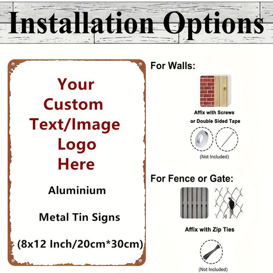 Custom Metal Wall Sign, 12 x 8 Inch Horizontal Tin Plaque with Personalized Text or Pattern Reference for Vintage Home, Garden, Bar and Restaurant Decor