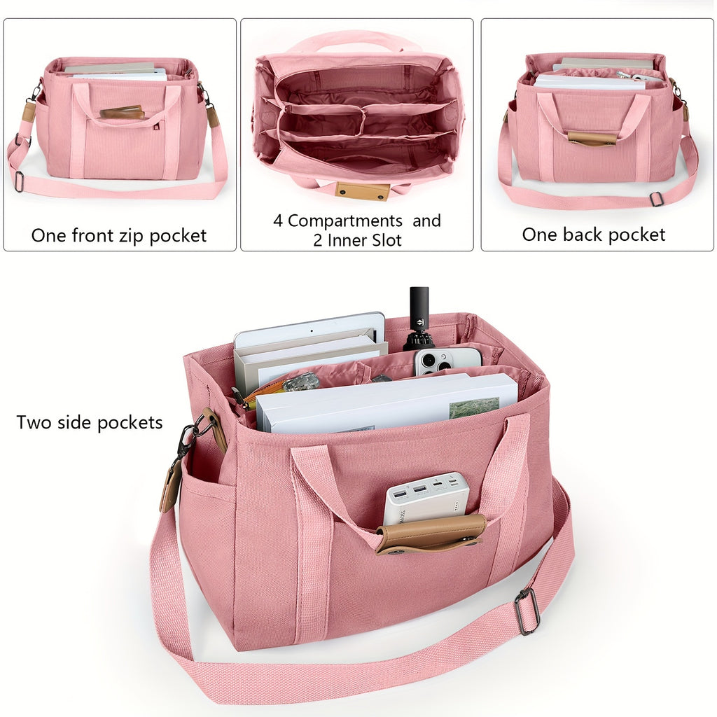Women's Tote Bag with Three Inner Compartments and Front Zipper Pocket, Small or Large Shoulder and Crossbody Handbag Options for Work, Travel and Daily Carry
