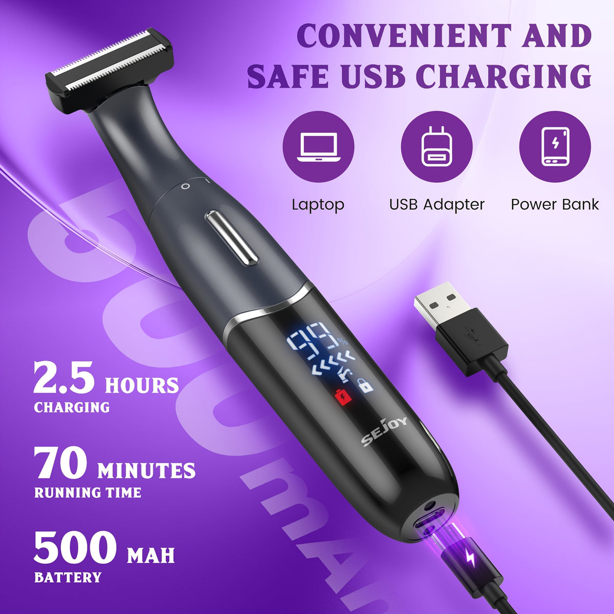 Bikini Trimmer for Women, 4-in-1 Painless Electric Shaver for Face, Eyebrows, Ear and Nose, Cordless Body Shaver with Replaceable Heads for Bikini Line, Arms and Legs, Rechargeable 500mAh, for Travel