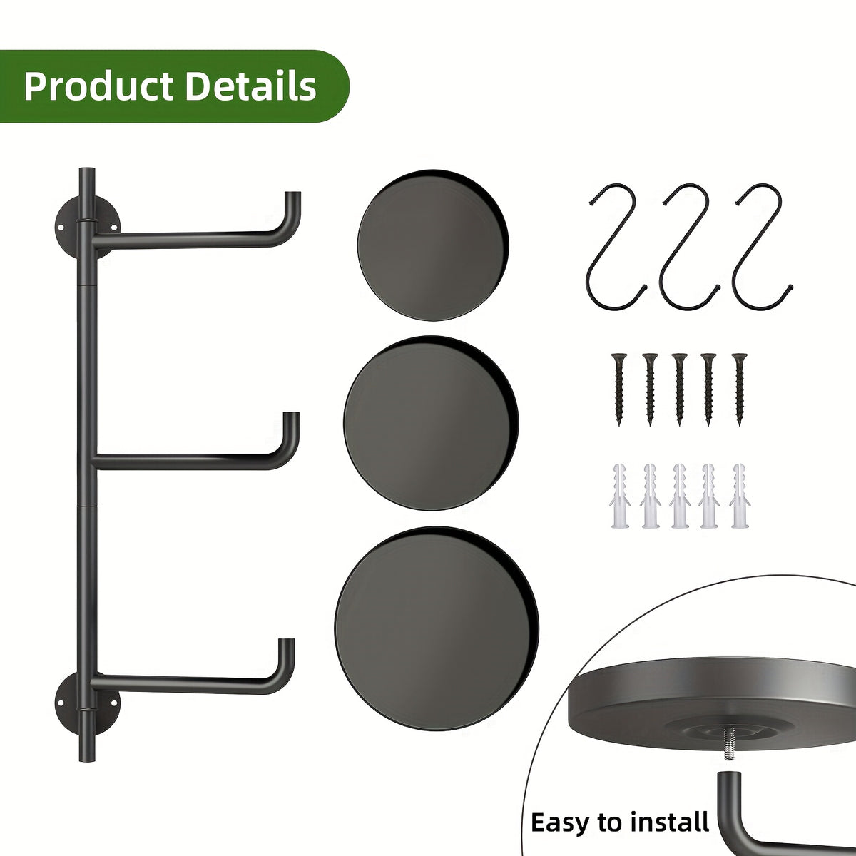 Rotating Wall Plant Stand with Three-Tier Metal Design for Indoor Potted Plant Displays, Window-Area Decor and Living Room Arrangements, 3pcs Option