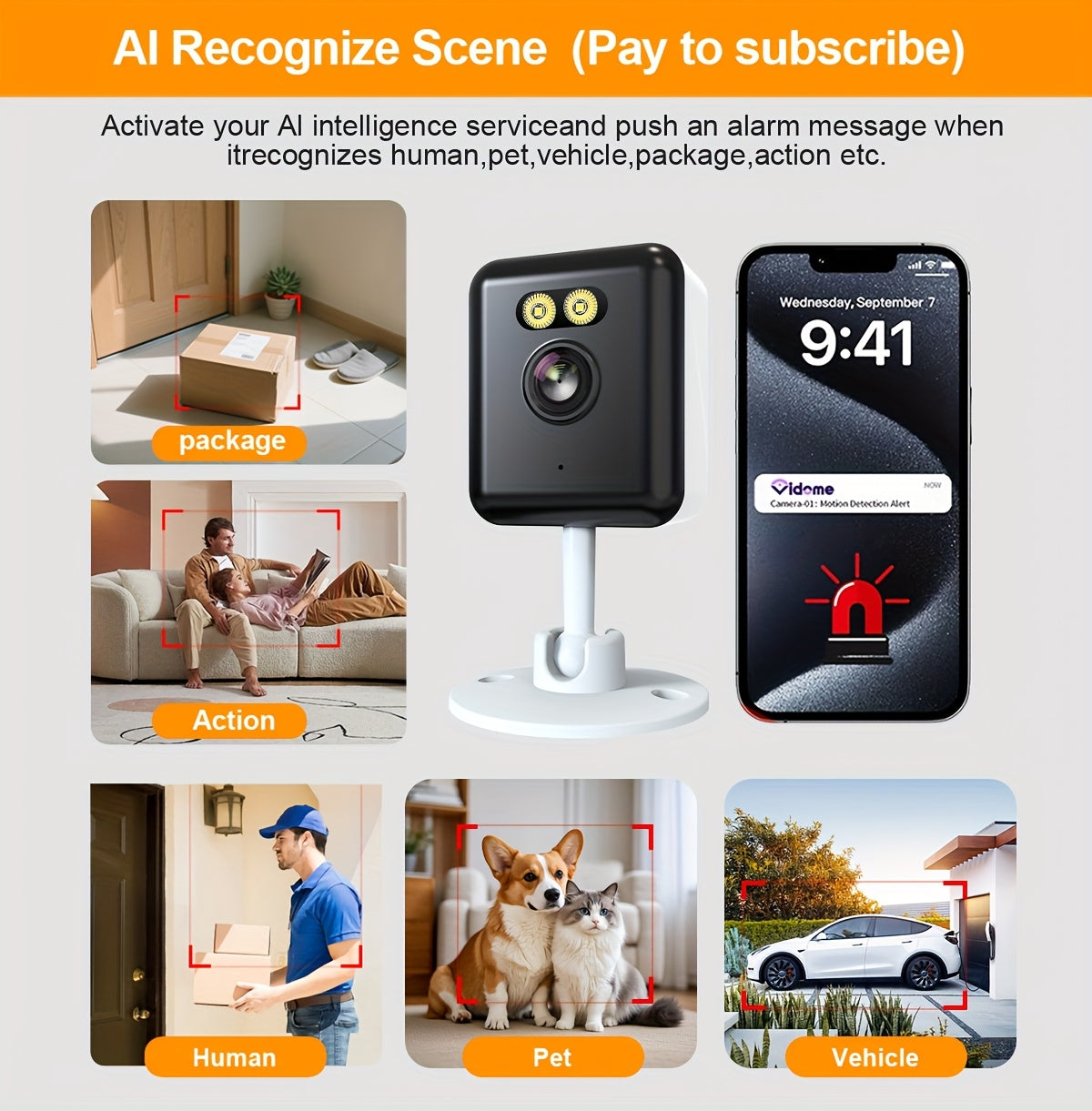 App-Controlled Indoor Security Cameras with 2.4GHz WiFi, Full-Color Night Vision and Two-Way Audio, Four-Pack or Two-Pack 3MP Human-Detection Options