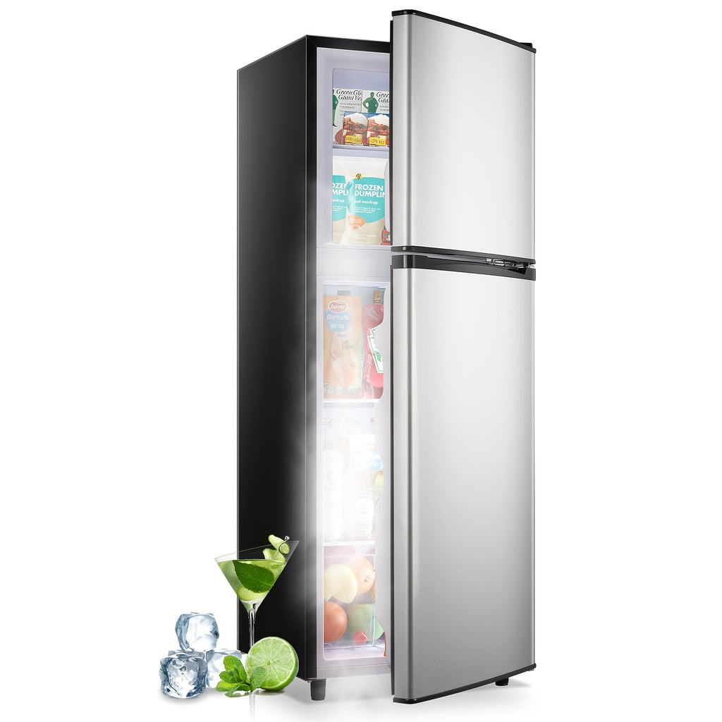 Compact Fridge Freezer by WANAI, Double-Door 3.5 or 4.5 Cu Ft Options with Seven-Level Thermostat, Removable Shelves and Listed LED Light for Apartment and Office