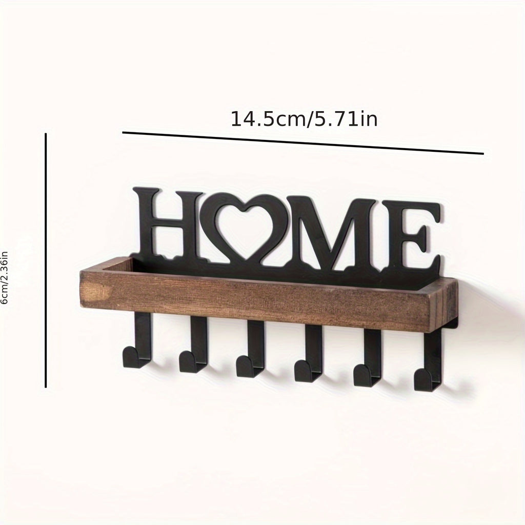 Key Storage Box with Multiple Hooks, Wooden Wall-Mounted Organizer in Wood Color for Entryway Keys, Hallway Organization and Everyday Doorway Routines