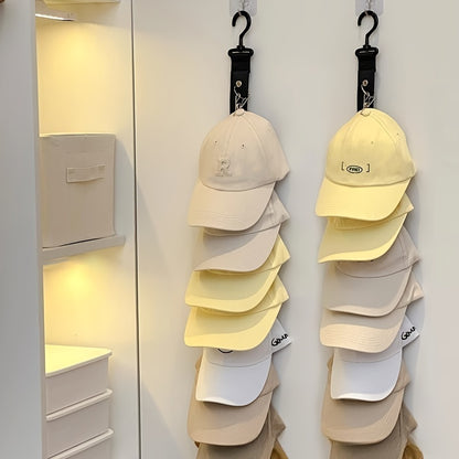 Eight-Clip Hat Organizer in Black with Stainless Steel Rack Reference, Wardrobe Storage Accessory for Baseball Caps, Summer Hats and Compatible Lightweight Clothing