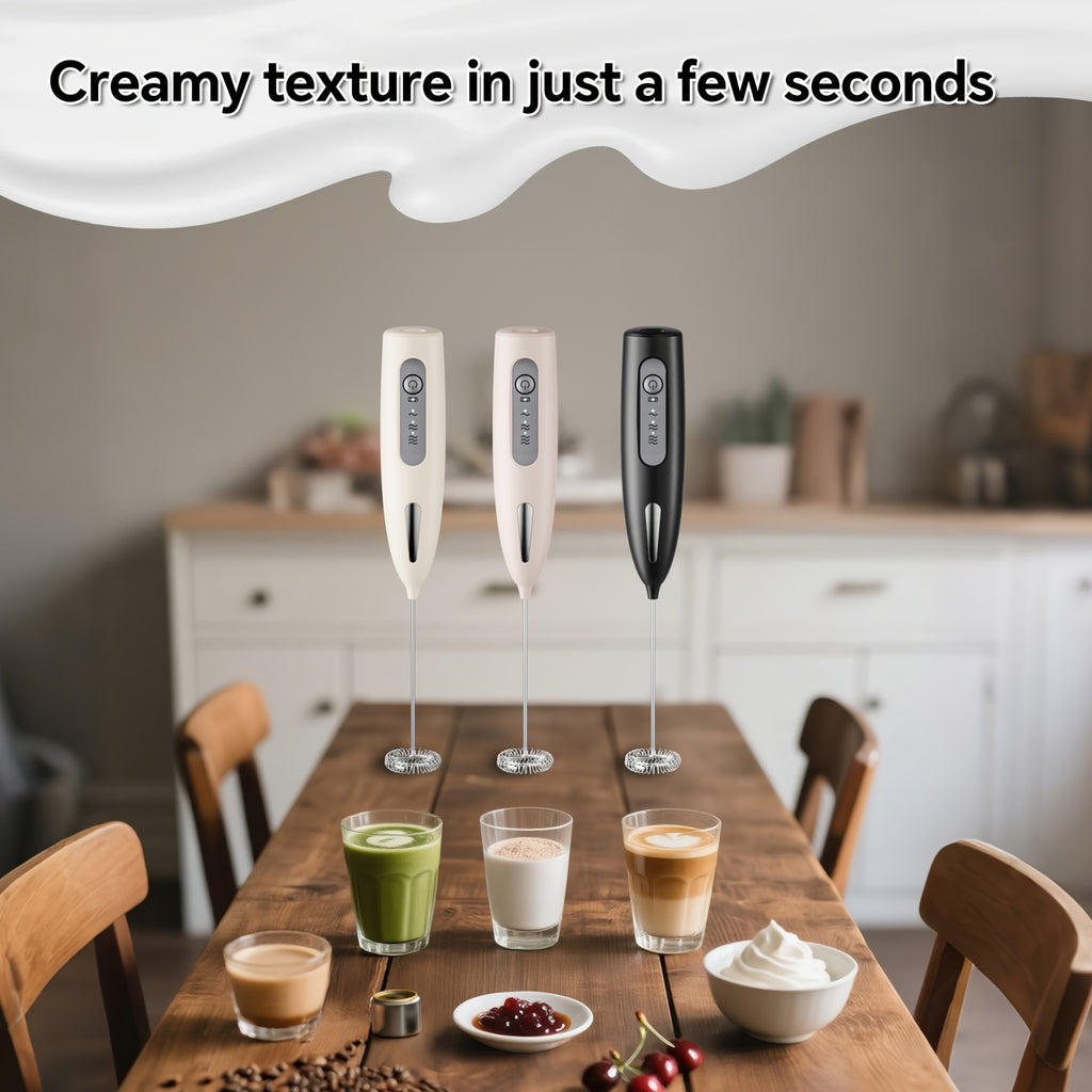 USB Rechargeable Milk Frother with Three Speeds, Handheld Electric Drink Mixer in Four Color Labels with Single Foam Head or Egg and Frother Head Options