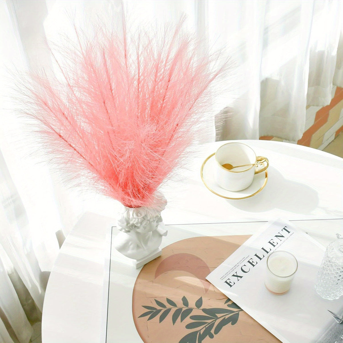 Artificial Pampas Grass for Boho Home Decor, Listed 10-Piece Bouquet for Living Room, Dining Table, Bedroom and Wedding Arrangements, Vase Not Included