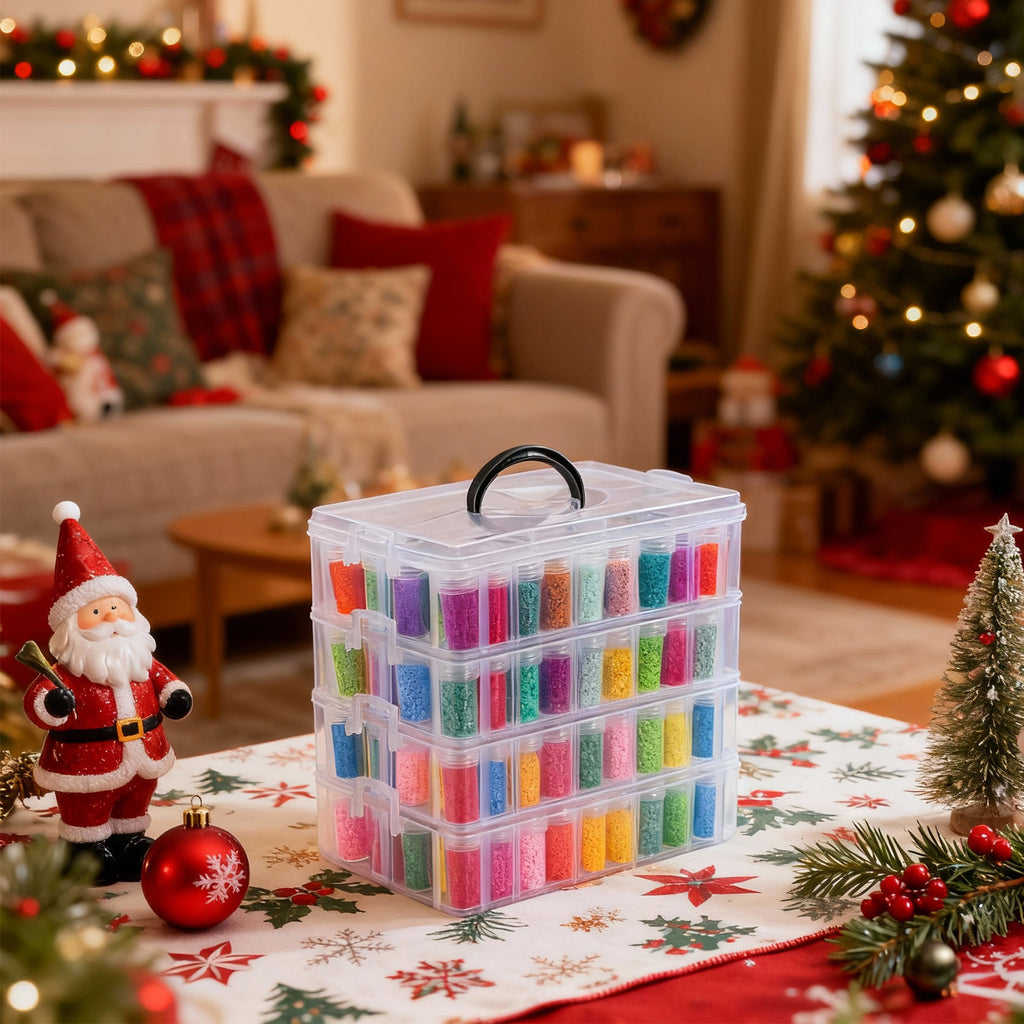 Bead Organizer by Whonline with Four Tiers and 200 Listed Slots, Portable Stackable Diamond Painting Storage for Jewelry Beads and Small Craft Supplies