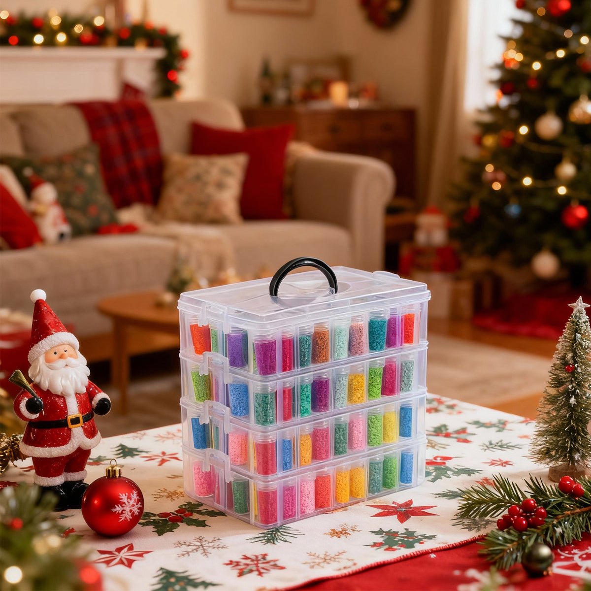 Bead Organizer by Whonline with Four Tiers and 200 Listed Slots, Portable Stackable Diamond Painting Storage for Jewelry Beads and Small Craft Supplies