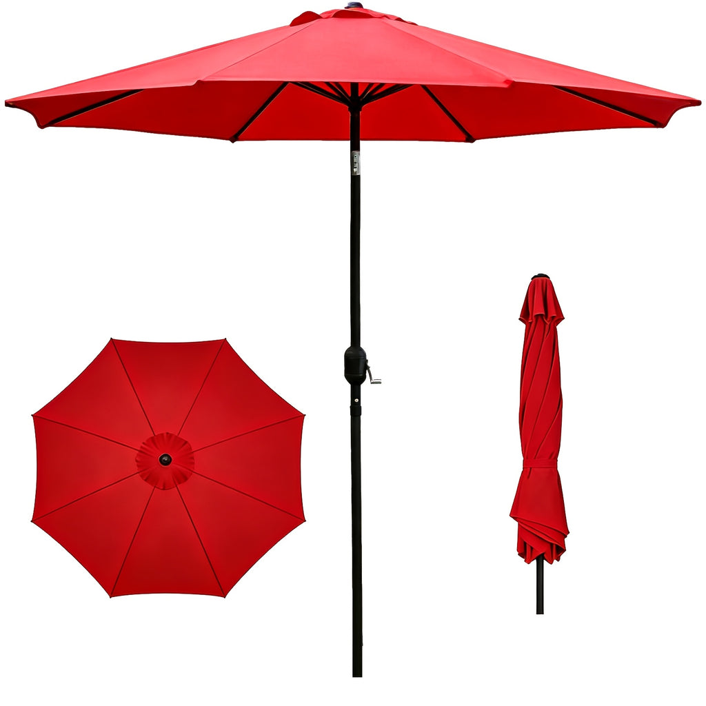 9ft Market Patio Umbrella with Six Ribs, Outdoor Sun Shade in Red, Khaki or Yellow for Garden Seating, Balcony, Deck and Poolside Relaxation