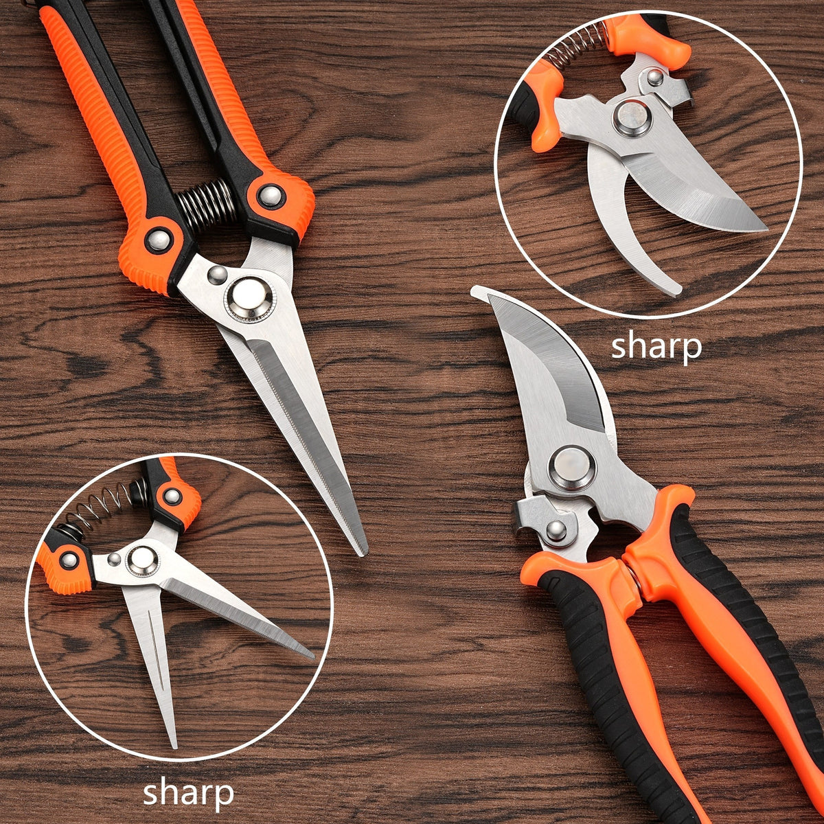 Garden Pruning Shears Set with Listed Stainless Steel Blades and Storage Bag, Five-Piece Tool Wording in Multicolor or Orange and Black for Plant Maintenance