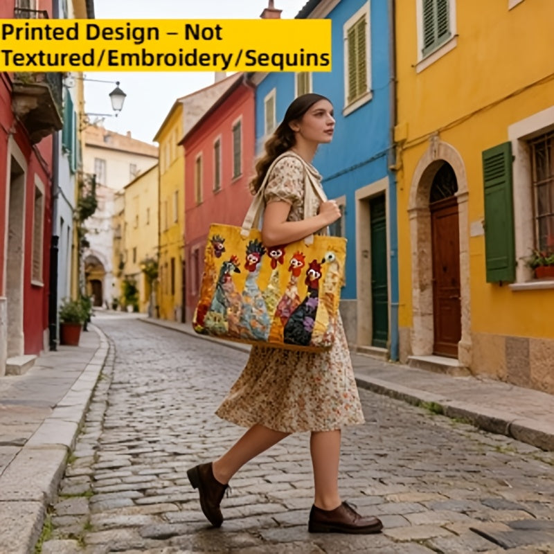 Quilted Tote Bag with Animal Design Print, Unisex Casual Everyday Carry in Three Size Options for Books, Personal Belongings and Daily Outings
