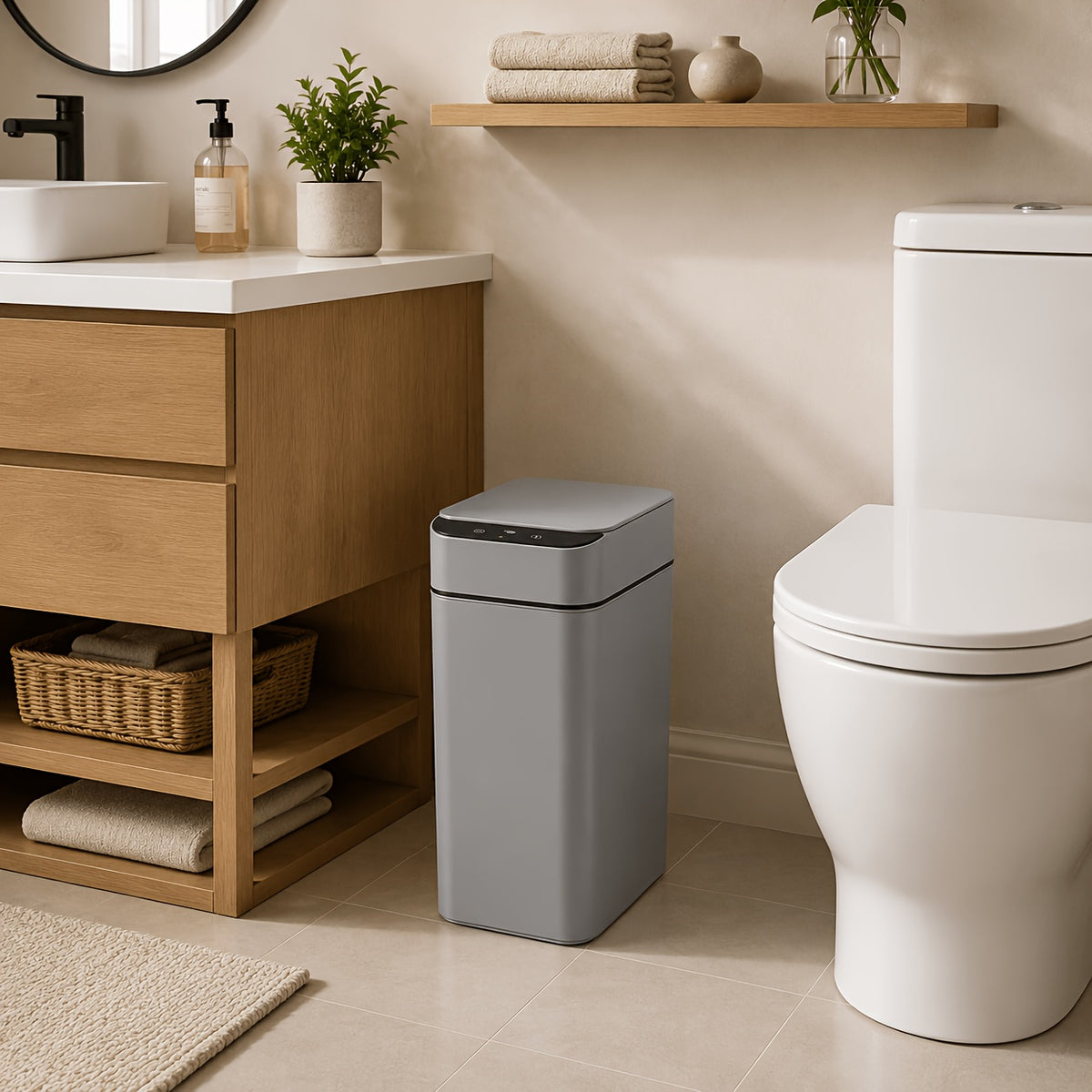 1/2 Pack Small Touchless Motion Sensor Trash Can With Lid, 2.4 Gallon Automatic Garbage Bin, Multi-use For Bathroom Kitchen Office Bedroom