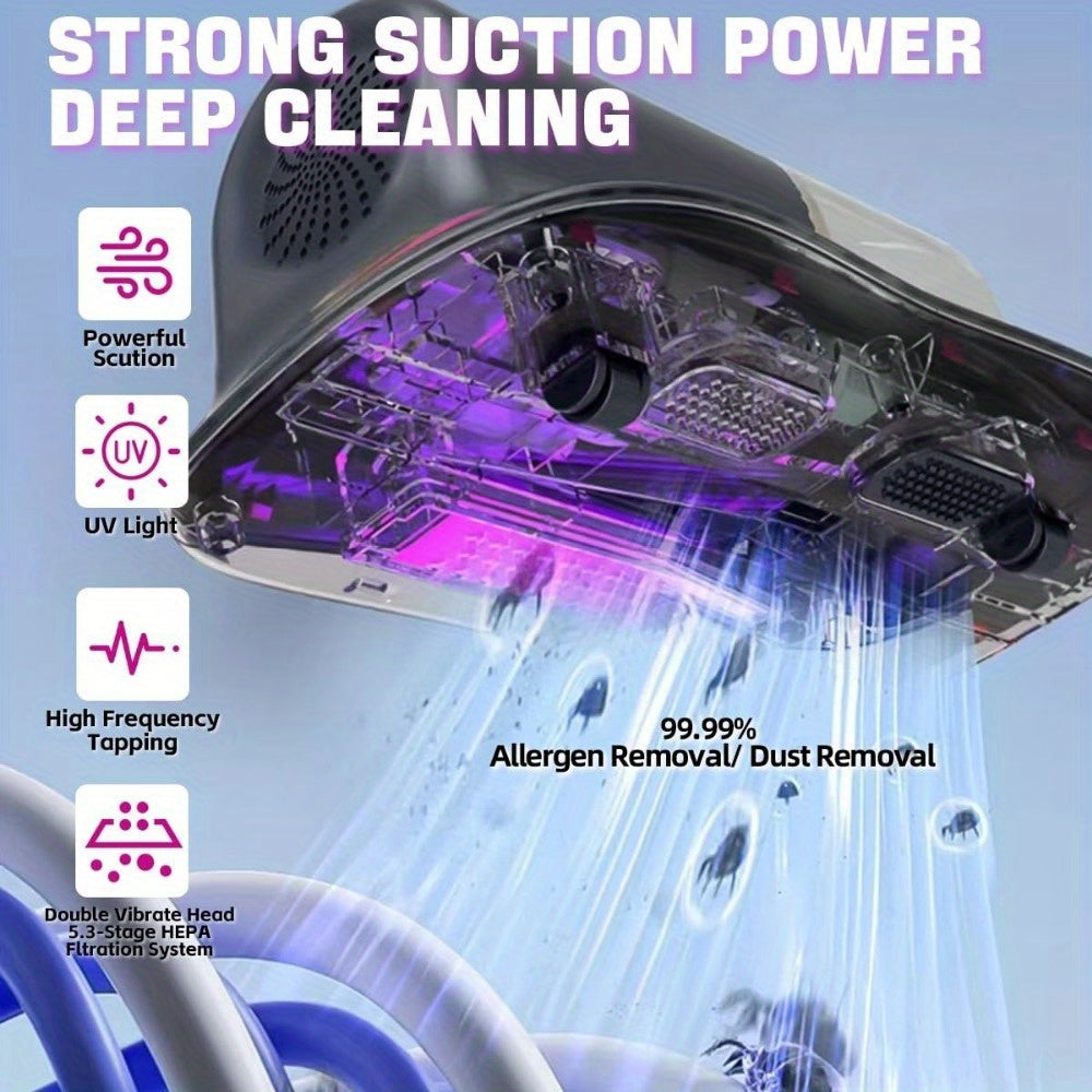 Purple Cordless Mattress Vacuum Cleaner with Handheld Design and Listed HEPA, Heating and Ultrasonic Features for Compatible Beds, Sofas, Upholstery and Carpet Cleanup