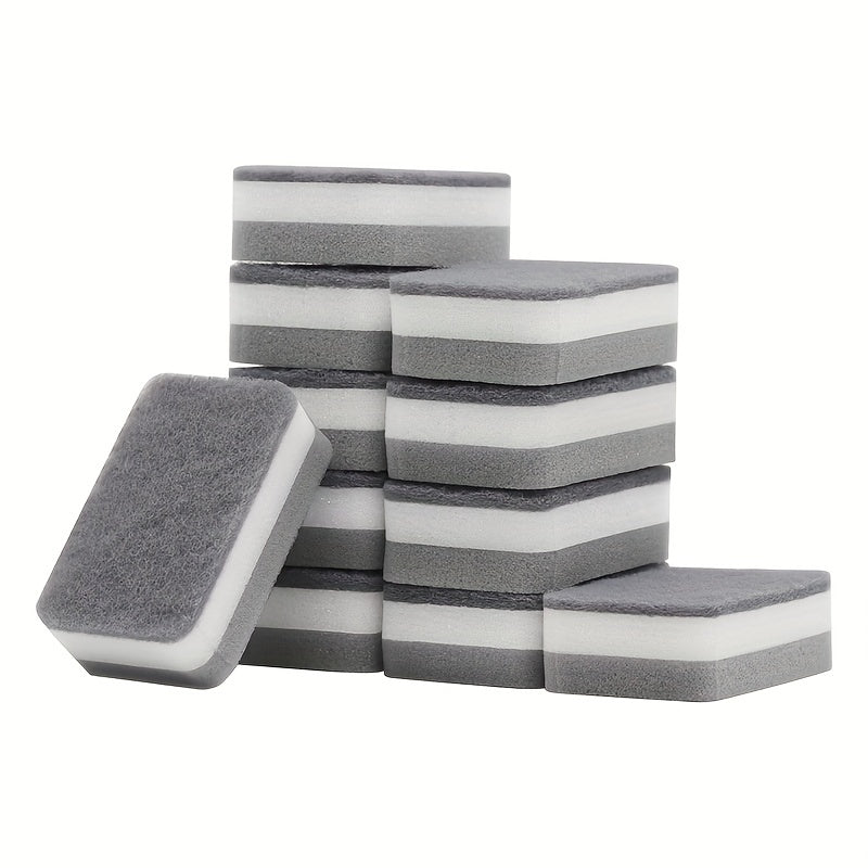 Gray and White Kitchen Sponges, Ten-Piece Double-Sided Dishwashing Pack with Different Scrubbing and Wiping Textures for Compatible Cookware and Kitchen Surfaces