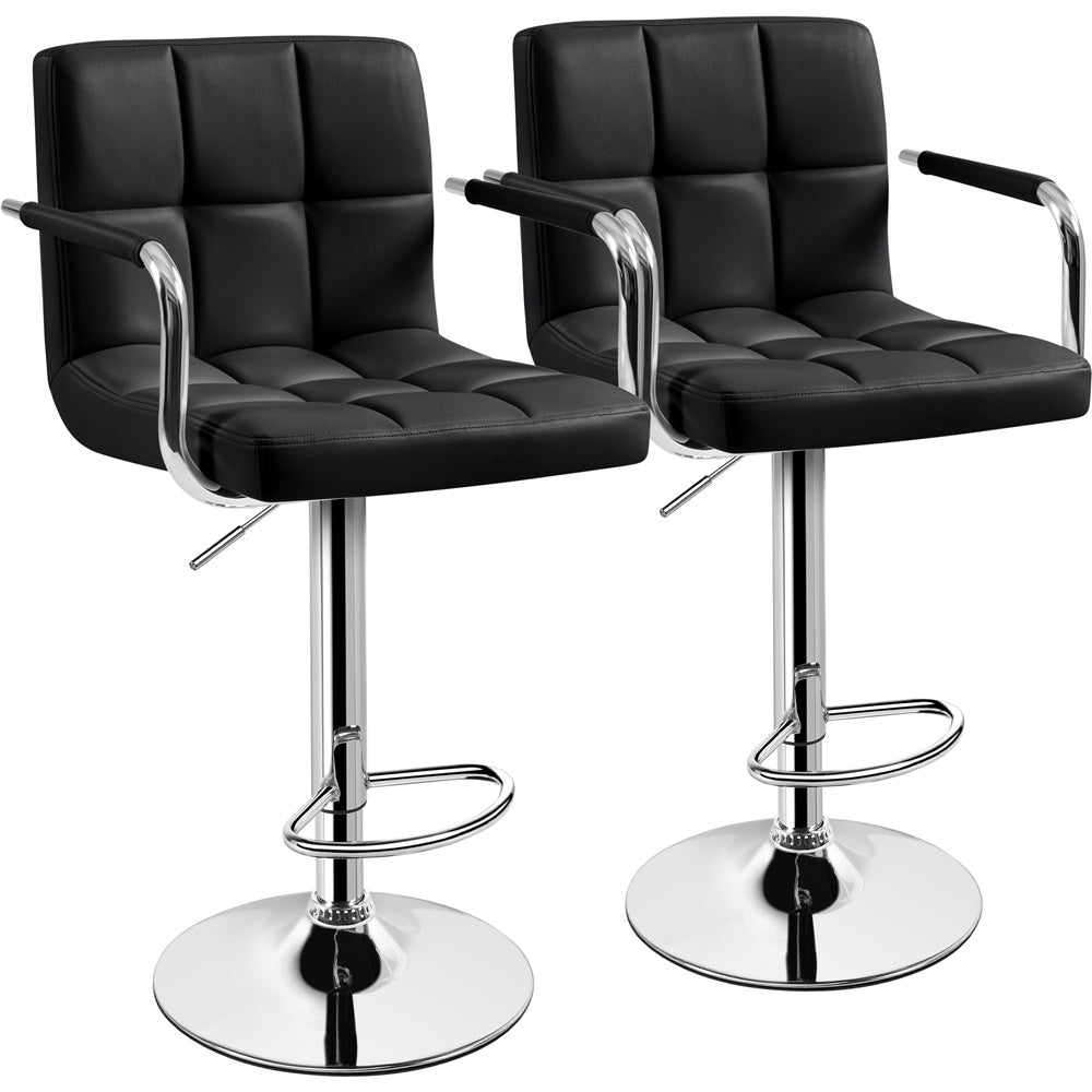 PU Leather Bar Stools Set of 2 by Costoffs, Adjustable Height and 360-Degree Swivel Seats with Backrests, Footrests and Steel Bases for Kitchen Islands