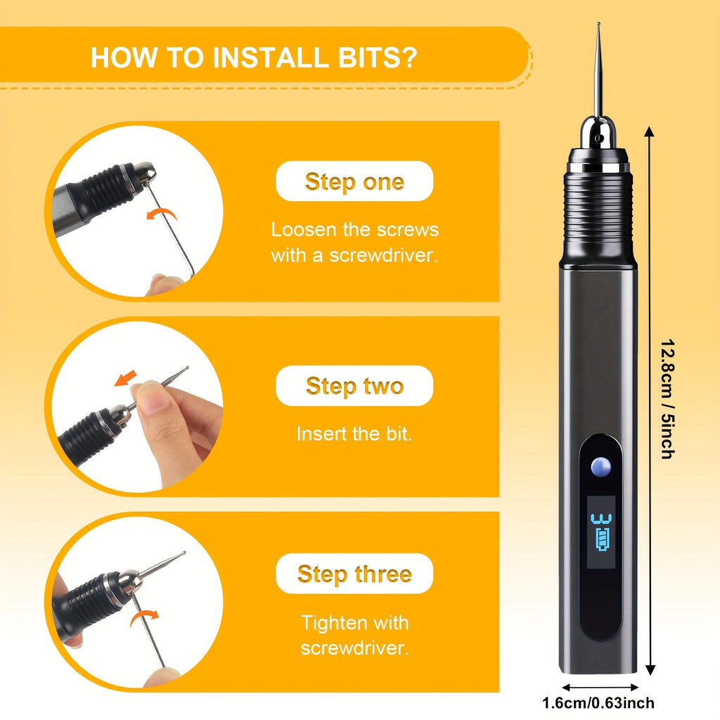 Mini Electric Engraving Pen Kit with Listed Type-C Charging and Three Speed Settings, Rotary Etching Tool Options for Adult DIY Names and Decorative Crafts