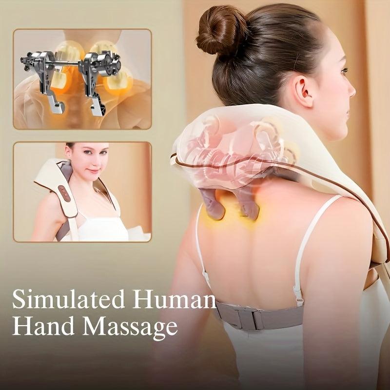 8D Kneading Neck and Shoulder Massager with Wireless Electric Massage Pillow Design, Black or Beige Color Options for Adult Home Relaxation