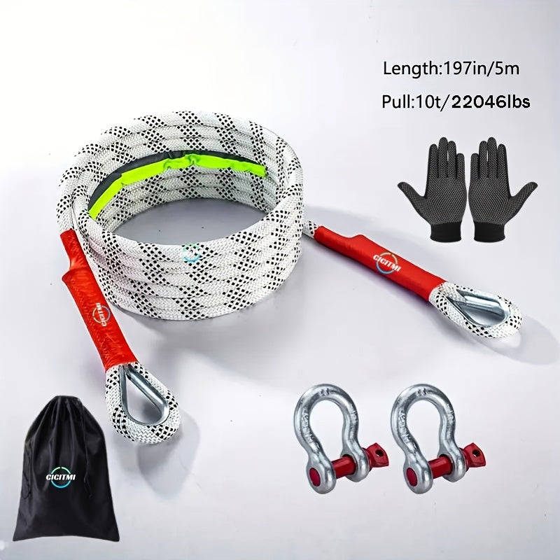 Tow Rope and Steel U-Hook Set with Listed Polyamide Rope and Two Hooks, 16FT Purchase Options for Vehicle Equipment with Load Ratings Requiring Verification