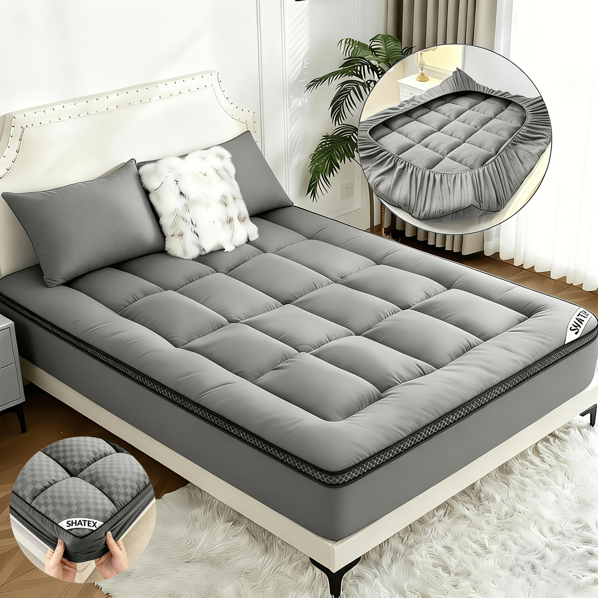 Filled Mattress Topper with Mesh Structure and Listed 1200 GSM, Twin, Full, Queen or King Bedding Layer with Standard, Upgraded and Random Color Options