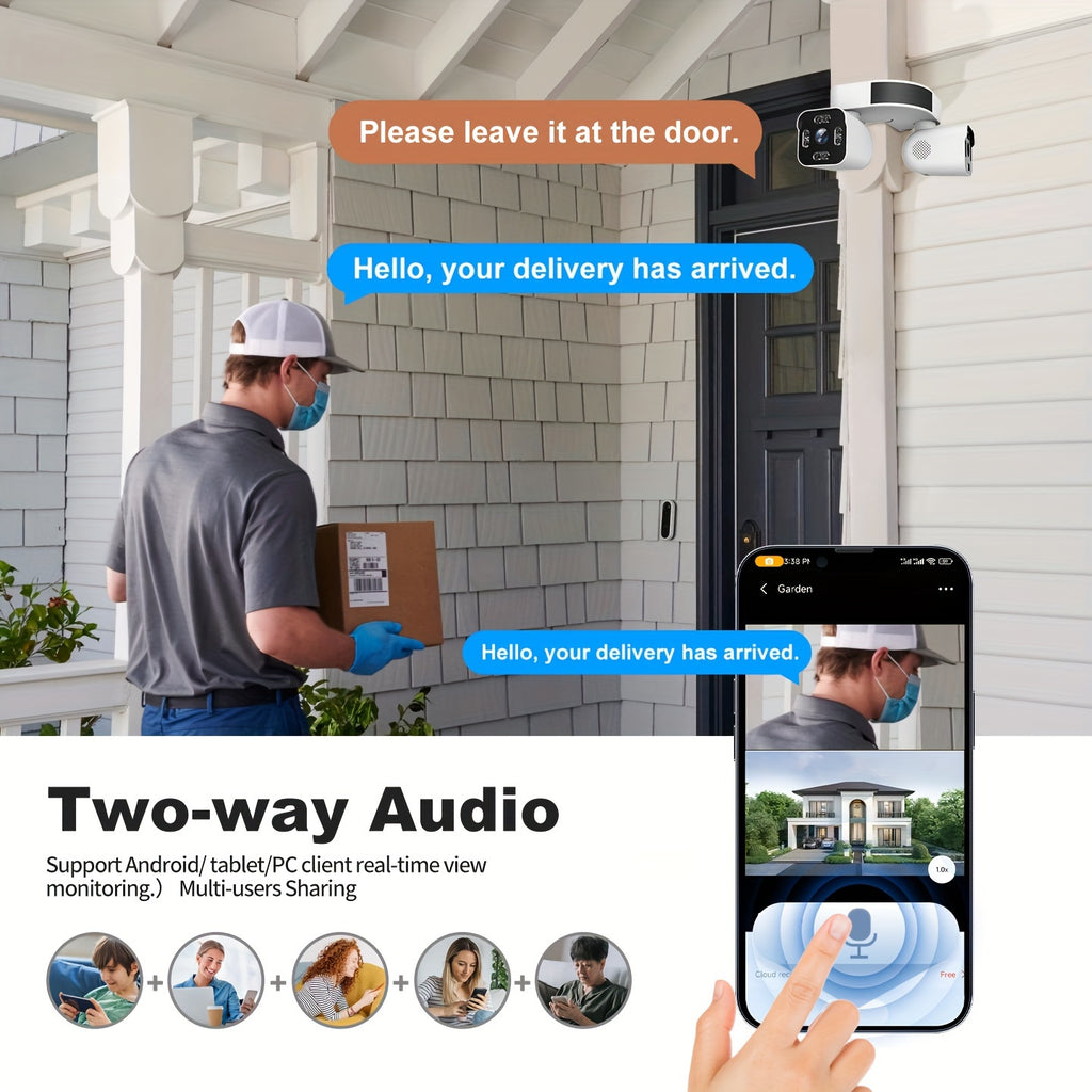 Wired-Power Dual Lens WiFi Security Camera with Listed 10X Electric Zoom, PTZ App Viewing, Night Vision, Two-Way Audio and Siren, Single or Two-Piece Options