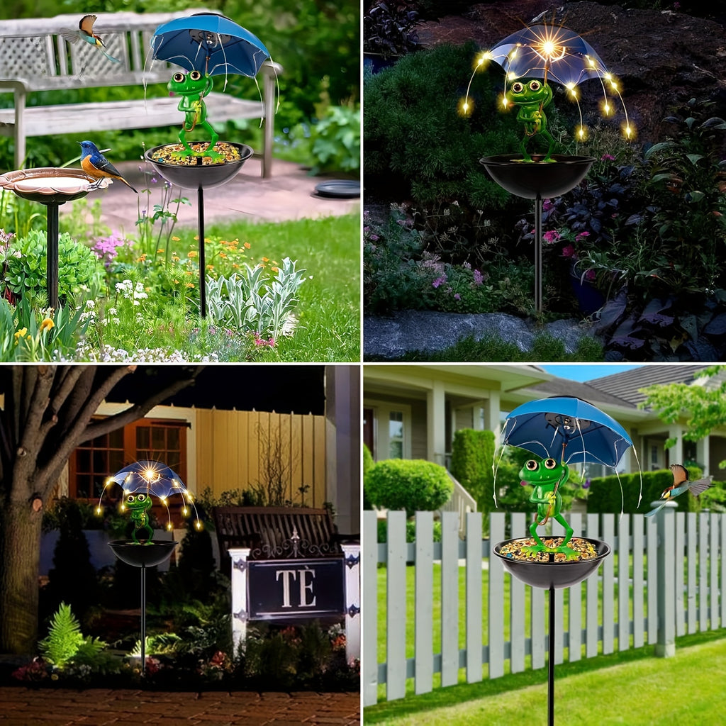 Solar Garden Decoration with Listed LED Light String and Bird Feeder Wording, Single Black Ant Option Label for Outdoor Lawn, Terrace and Pathside Displays