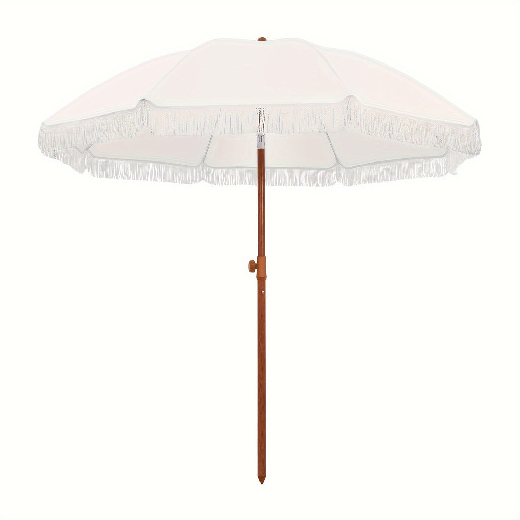 Eight-Rib Patio Umbrella with Push-Button Tilt Adjustment for Outdoor Garden and Courtyard Seating, Beige, Blue Pinstripe and White Style Selections