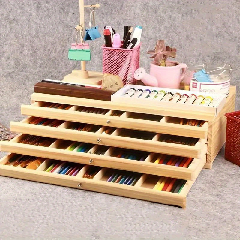 Tiered Wooden Art Supply Organizer with Four or Six Tier Options, Expandable Artist Storage Box for Pencils, Markers, Brushes and Creative Desk Organization