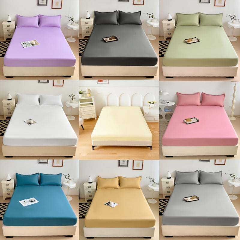 Brushed Microfiber Fitted Sheet, Single Solid-Color Bed Sheet with Thirteen Size Labels and Ten Color Options for Bedroom and Guest Room, Pillowcases Not Included