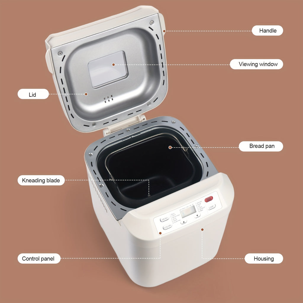 Bread Machine 2LB 12-in-1 with Gluten-Free Setting, Nonstick Pan, 2 Loaf Sizes, 13-Hour Delay and 1-Hour Keep Warm for Home Baking in White