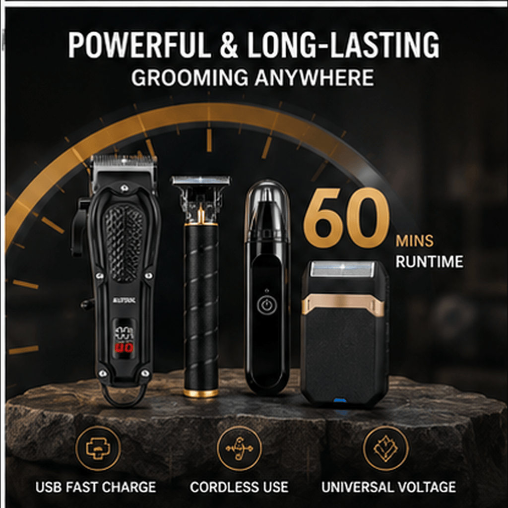 USB Rechargeable Hair Clipper and Trimmer for Men with LCD Display, Cordless Grooming Tool with Black A, Black B and 8-in-1 Gift Box Options