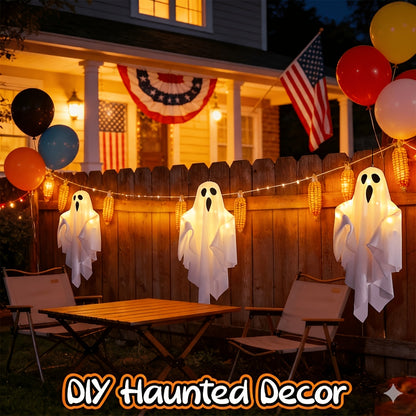 LED Hanging Ghost Decorations 3-Pack, Listed 20-Inch White Polyester Halloween Ghosts for Indoor Parties and Suitable Porch, Tree and Yard Displays