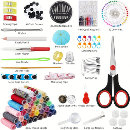 269-Piece Sewing Kit with Black Storage Case, Portable Thread, Needles, Scissors, Tape Measure and Pins for Adult Beginners, Travel and Home Mending