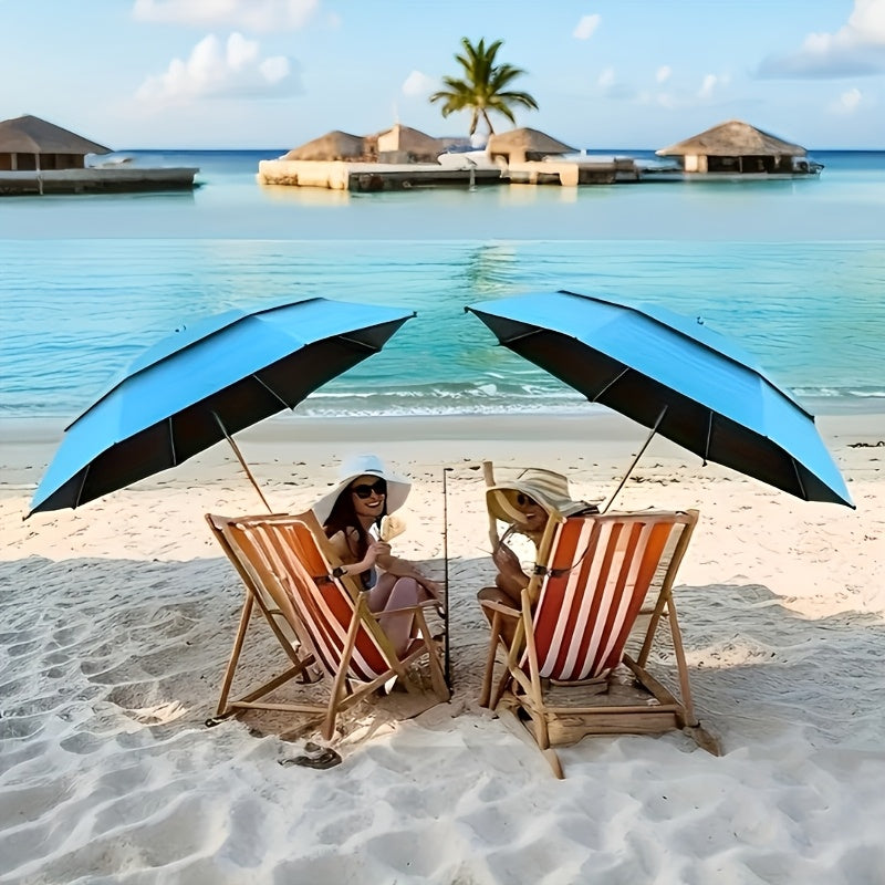 Clip-On Beach Parasol with Double Ventilated Top, Listed 360-Degree Angle Adjustment and Iron Frame in Navy Blue, Blue or Red for Camping and Fishing