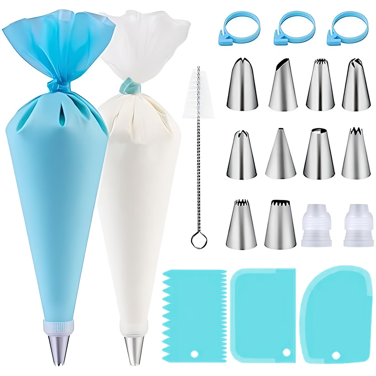 Cake Decorating Piping Kit with 10 Nozzles, 3 Couplers and Reusable Bag, Listed 40-Piece Blue or Pink Set for Cupcake Frosting and Pastry Decoration