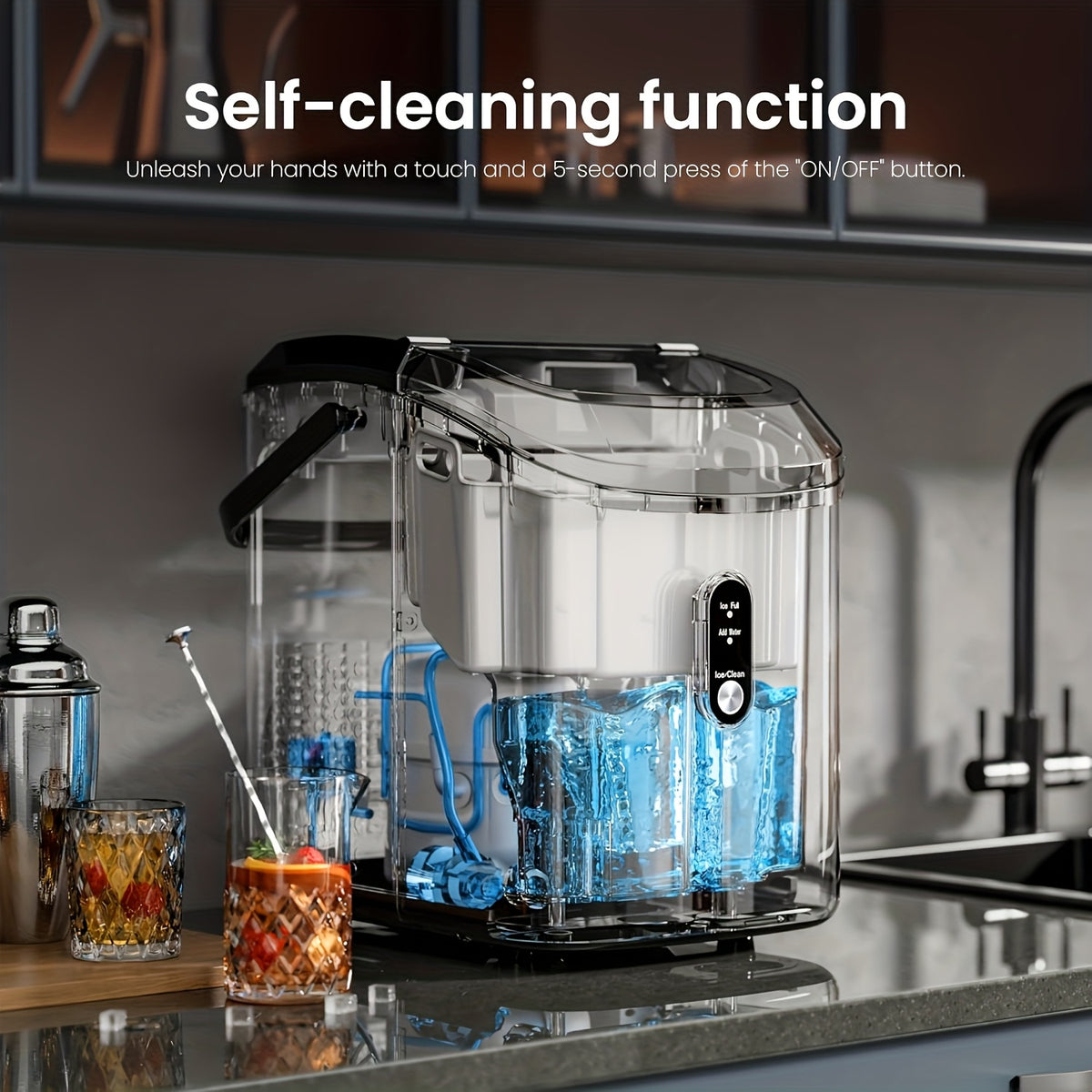 Nugget Ice Maker Countertop, 36 lbs Soft Chewable Pellet Ice Machine Daily, or 26 lb Bullet Ice Maker, Self-Cleaning, One-Touch, with Ice Scoop, for Kitchen Office, Christmas Birthday Gift