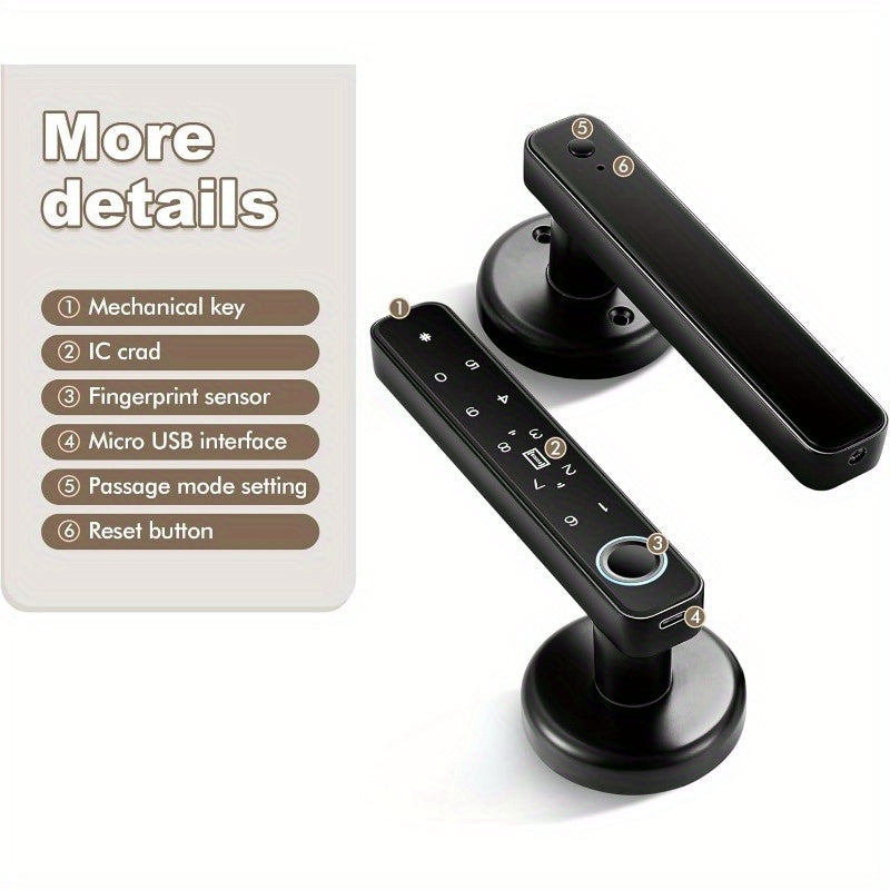 5-in-1 Fingerprint Door Knob Lock with Keypad and Smart Life Access, Two IC Cards and Two Keys, Single-Row or Double-Row Options for Compatible Interior Doors