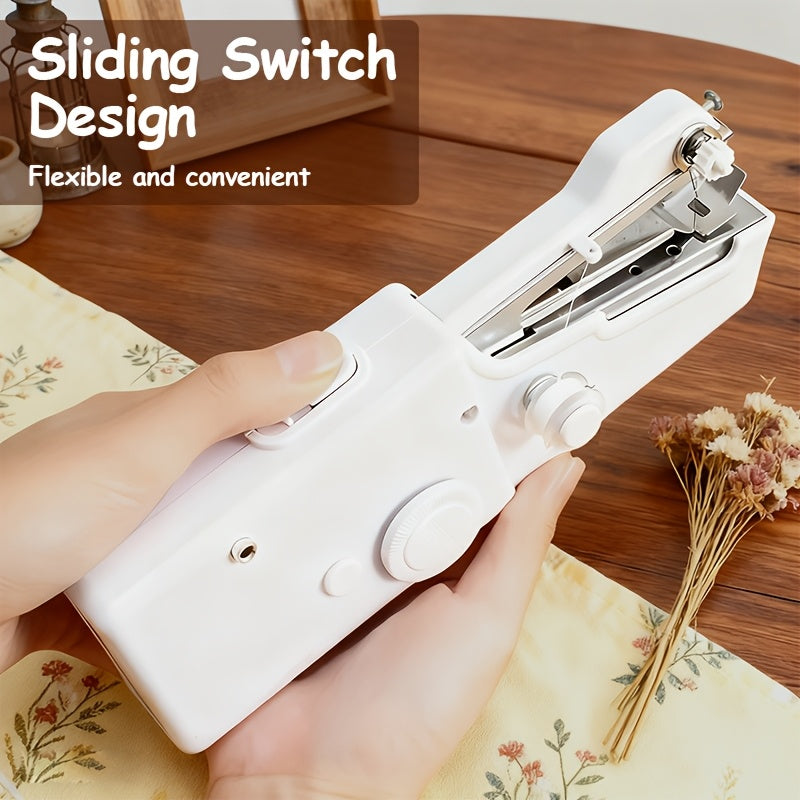 Compact Handheld Sewing Machine Kit - Portable Sewing Machine, Fast Sewing, Portable Quick Sewing Tool for Fabrics, Garments, Etc. - Battery Powered (Includes Needle, Needle Threader, Thread Spool Pin, Fabric Sample, Two Bobbins)