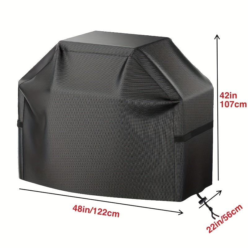 Drawstring BBQ Grill Cover in Black with Hook-and-Loop Fastening Straps, 48in and 65in Size Options for Between-Use Grill Storage and Patio Setup