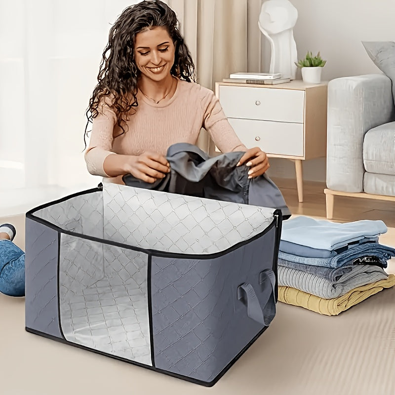 Foldable Bedding Storage Bags with Zipper Lids and Reinforced Handles, Grey Non-Woven Clothing Organizers in 2 or 4 Piece Packs for Seasonal Closet Storage