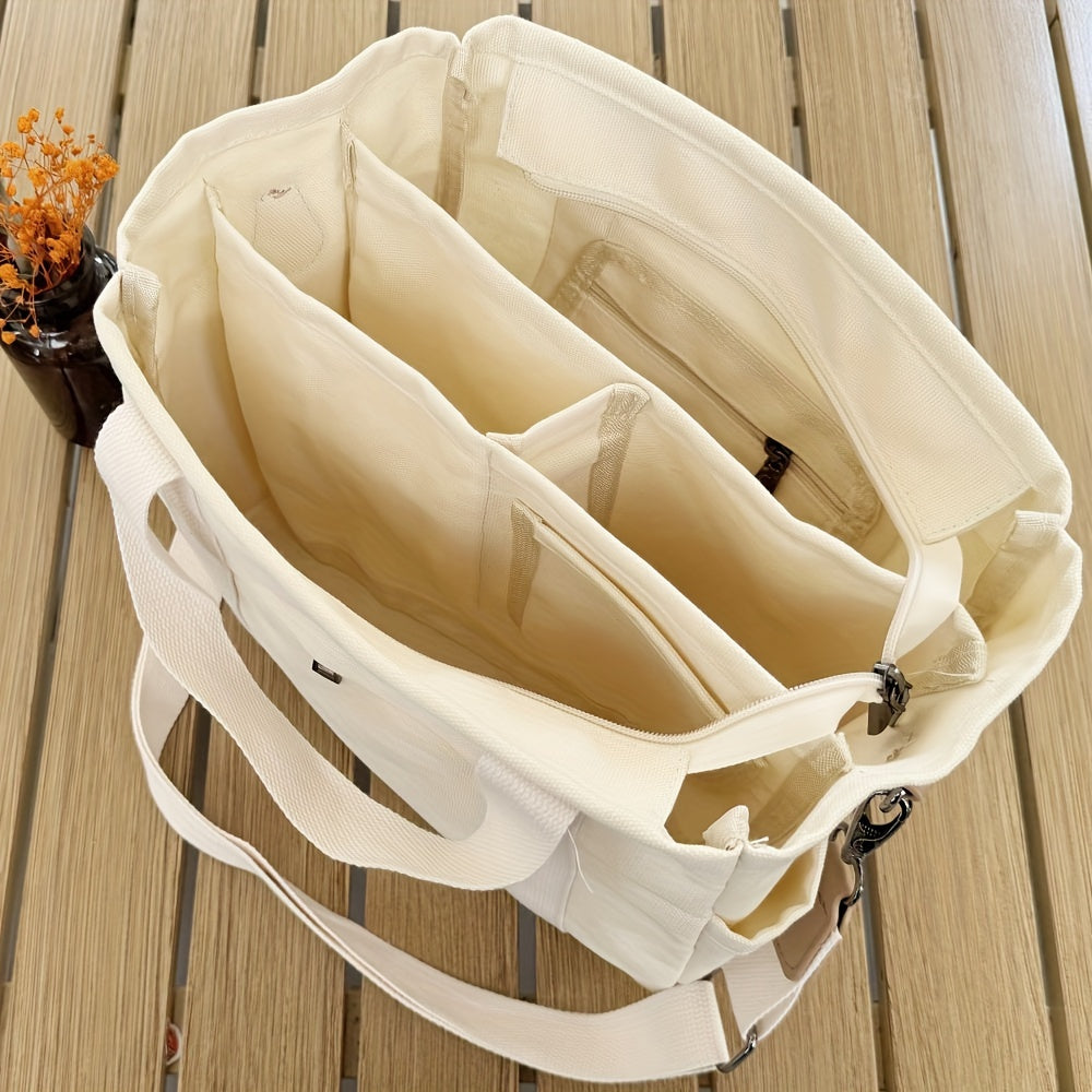 Multi-Pocket Tote Bag for Women with Zippered Main Compartment and Four Inner Slot Pockets, Casual Crossbody Shoulder Handbag in Five Colors for Daily Carry