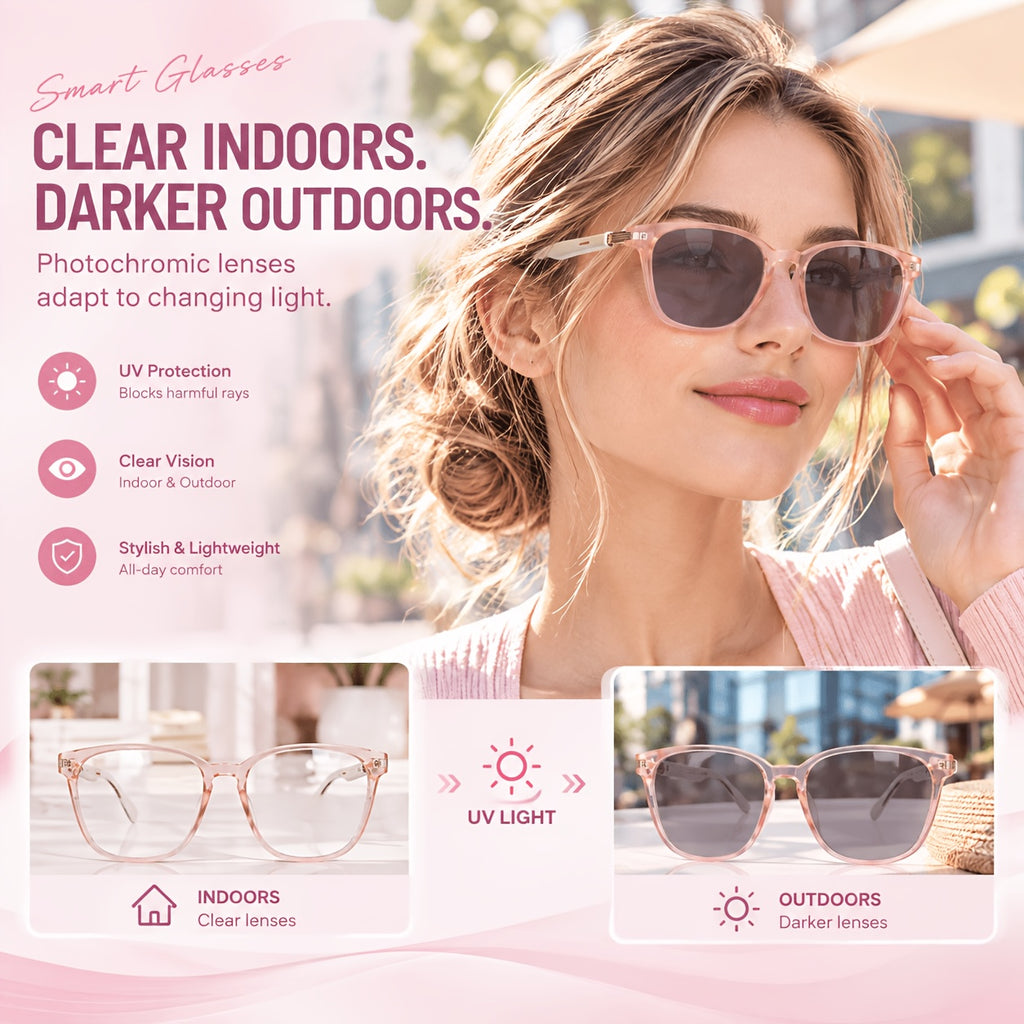 Voice and Video Translation Smart Glasses, Listed 160+ Language AI Audio Eyewear with Built-In Microphones and Speakers for Calls, Travel and Work